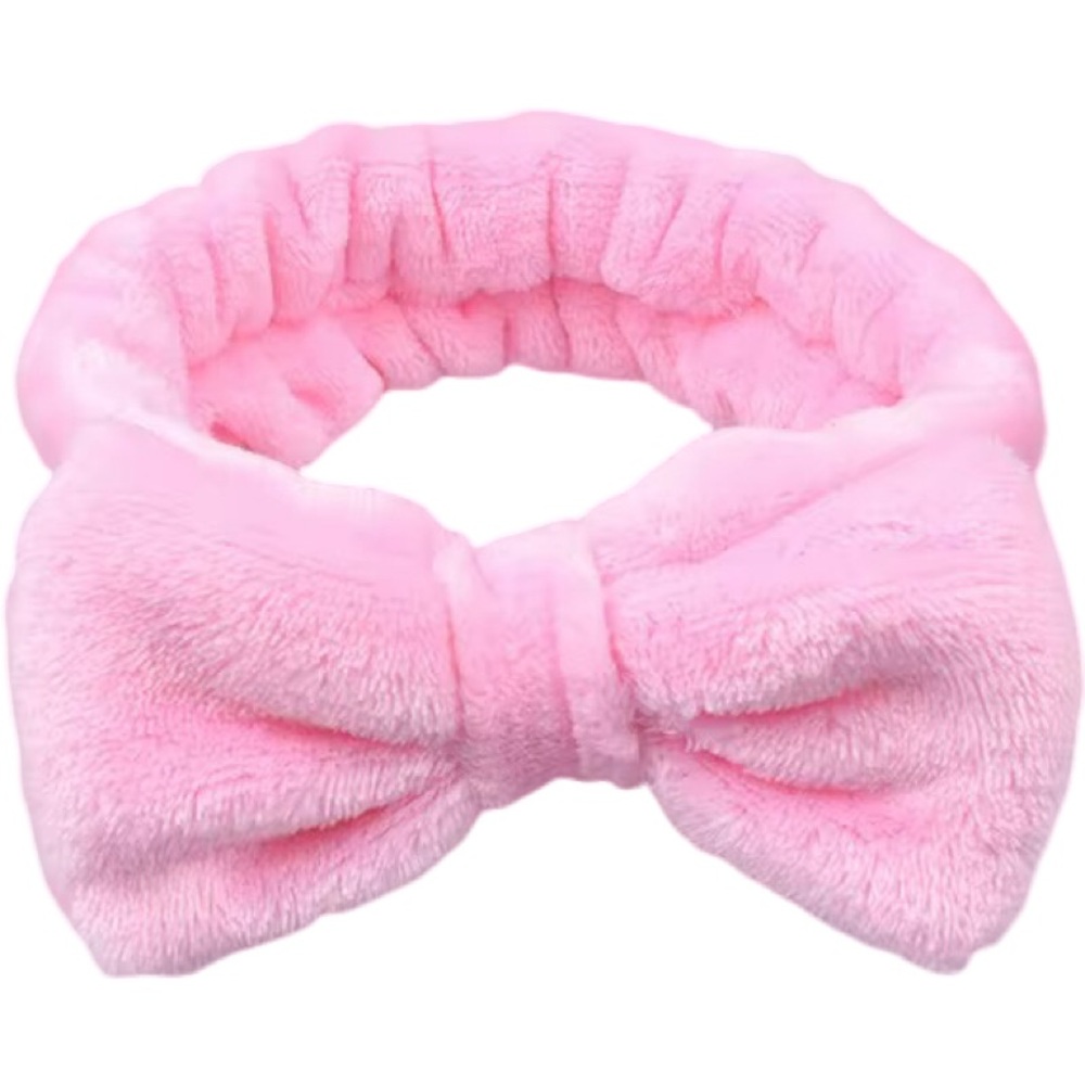 Soft Pink Microfiber Plush Bow Headband Makeup Headband